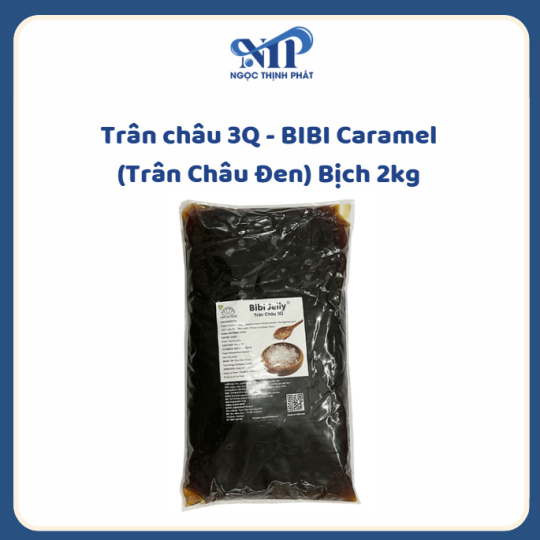 Trân châu 3Q - BIBI Caramel (trân châu đen) bịch 2kg (CTKM: Mua 2 thùng tặng 1 bịch, Có thể mix)