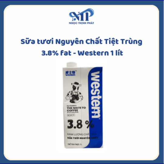 Sữa tươi Nguyên Chất Tiệt Trùng 3.8% fat - Western 1 lít (CTKM: Mua 1 thùng giảm 2k/hộp)